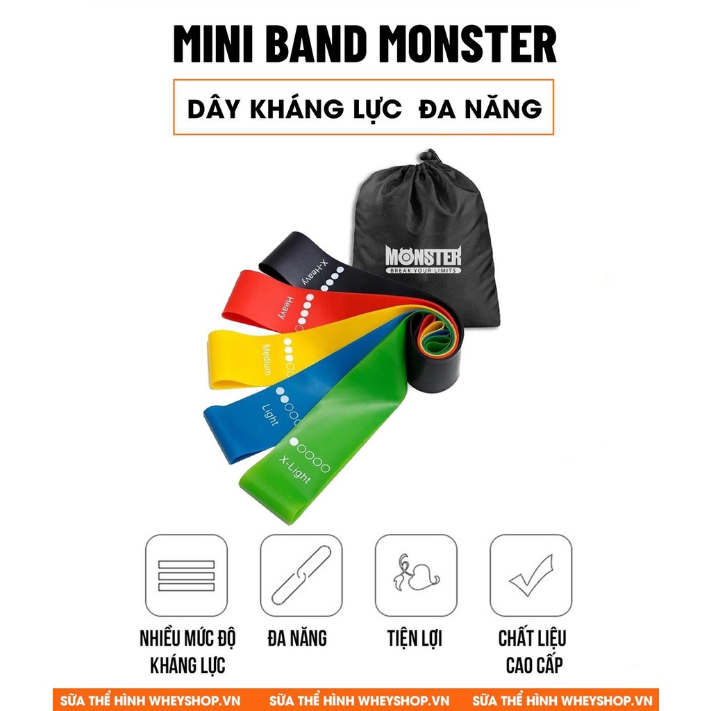 Bộ 5 Dây Kháng Lực Tập Mông Toàn Diện Mini Band - Monster