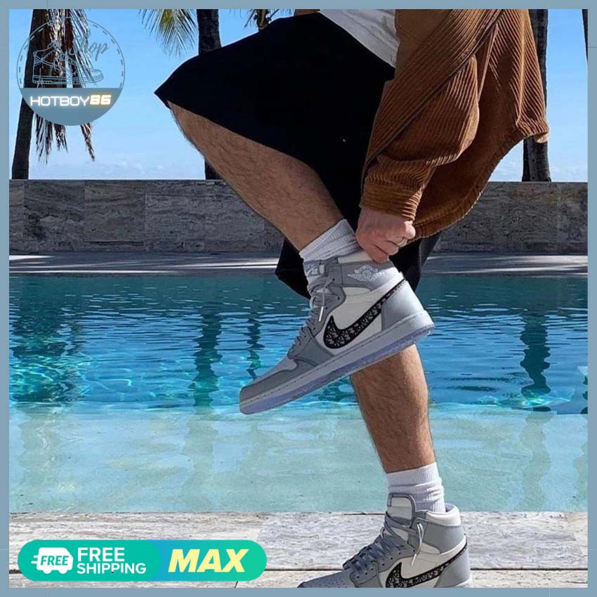 Giày thể thao jordan 1, jd air dior trắng xám cao cổ Thời Trang, giày sneoker nam nữ, giày cổ cao, / Hotboy86