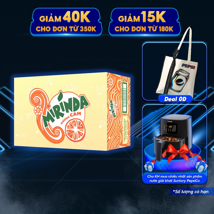 [Mã GRO1APR giảm 20K đơn 150K] Thùng 24 Chai Nước Giải Khát Mirinda Cam (390ml/Chai)