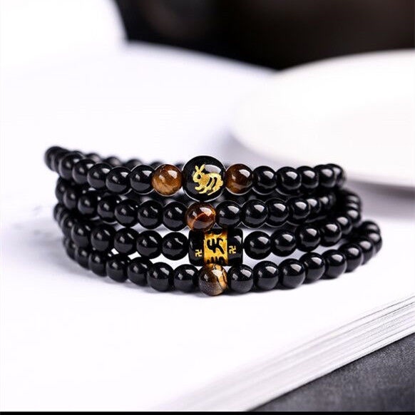 Vòng Tay Chuỗi Hạt Đá obsidian 6mm Nhiều Ngạnh Bảo Vệ An Toàn Cho Nam Và Nữ