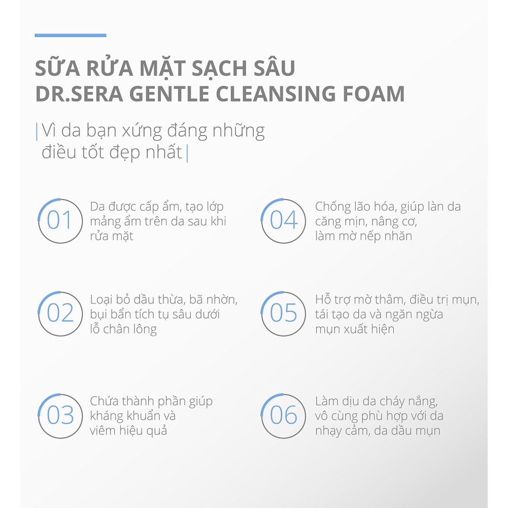 Sữa rửa mặt dịu da sạch sâu dưỡng da DR.SERA GENTLE CLEANSING FOAM 150ml