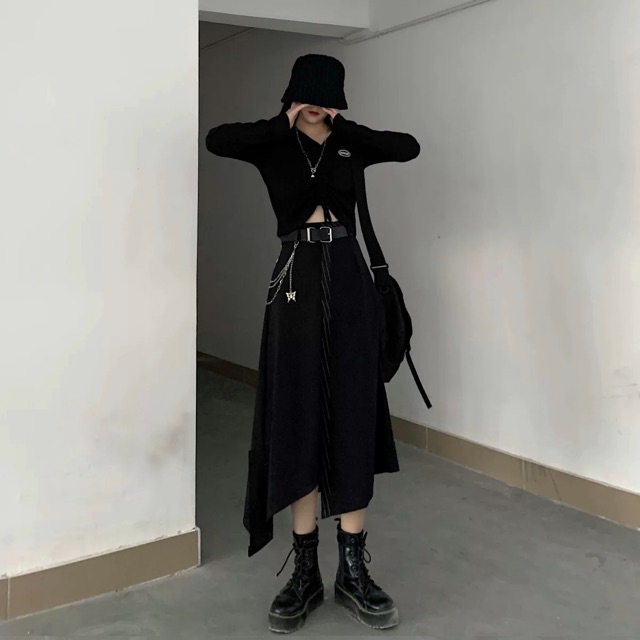 Chân váy dài vạt so le tặng kèm thắt lưng và bộ phụ kiện | BigBuy360 - bigbuy360.vn