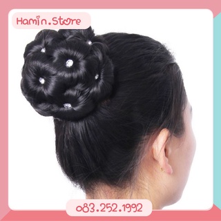 Búi tóc giả đẹp trung niên Cao Cấp-Búi hoa giả đính đá thời trang Qiqishop