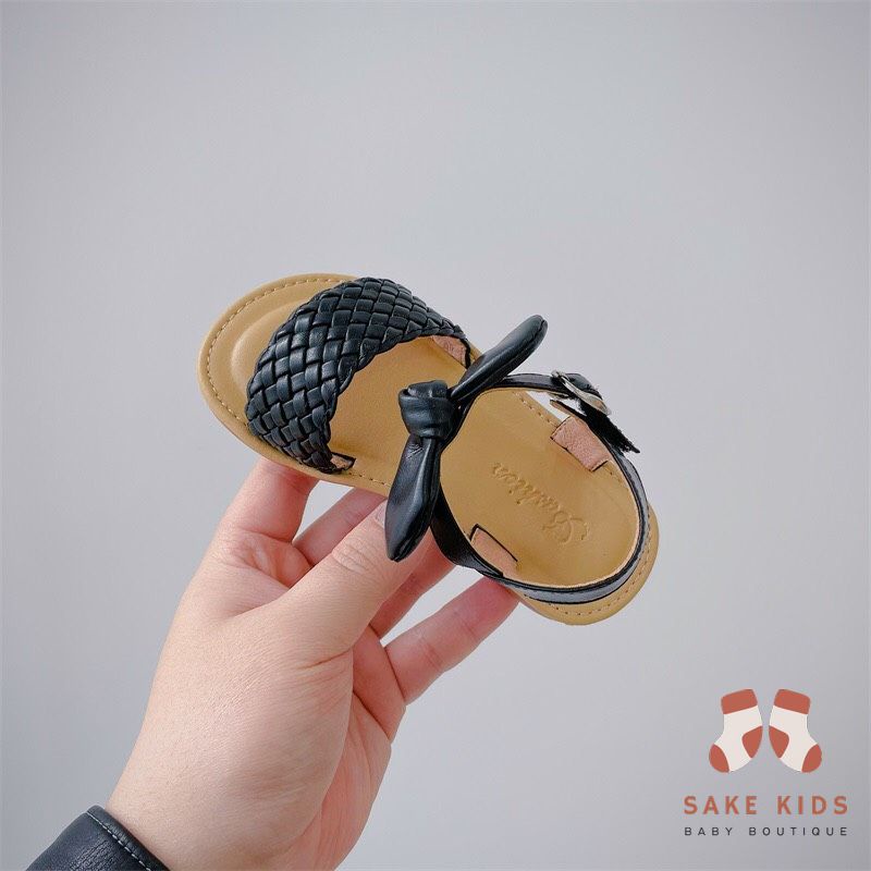 Giày dép sandal bé gái phối nơ đáng yêu quai ngang đan cực lạ đế chống trơn trượt phong cách Hàn Quốc mới nhất V732