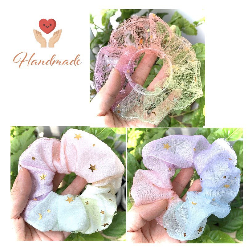 Cột tóc scrunchies cầu vòng ngôi sao
