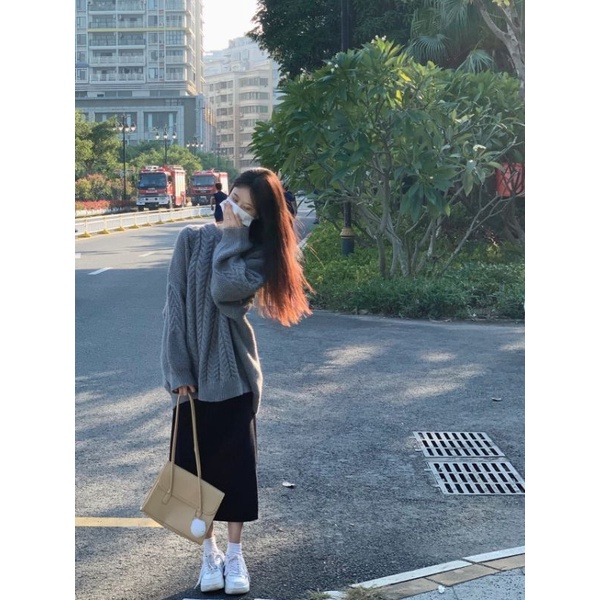 Set Áo Len Thừng Kèm Chân Váy Dài Len Gân Mỏng Phong Cách Hàn Quốc  ❤️
