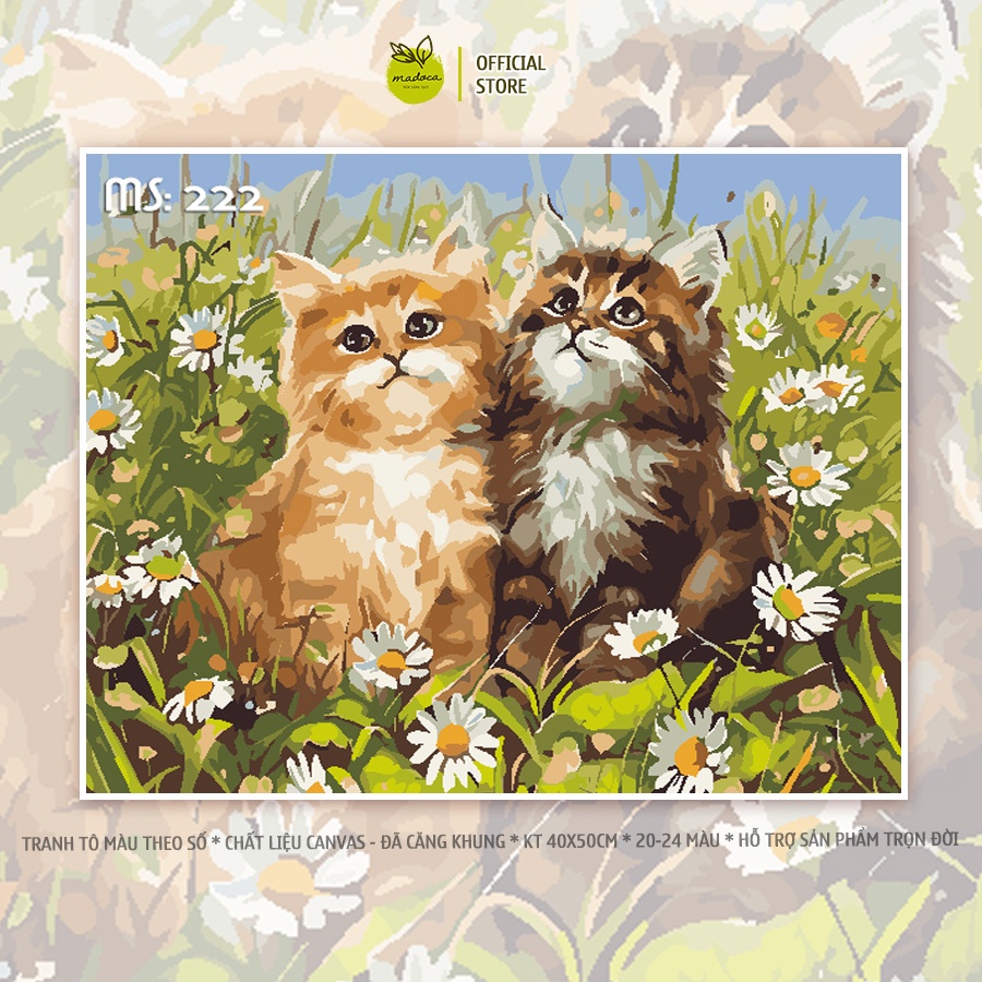 Tranh tô màu số hóa Madoca có khung 40x50cm Hai chú mèo T222