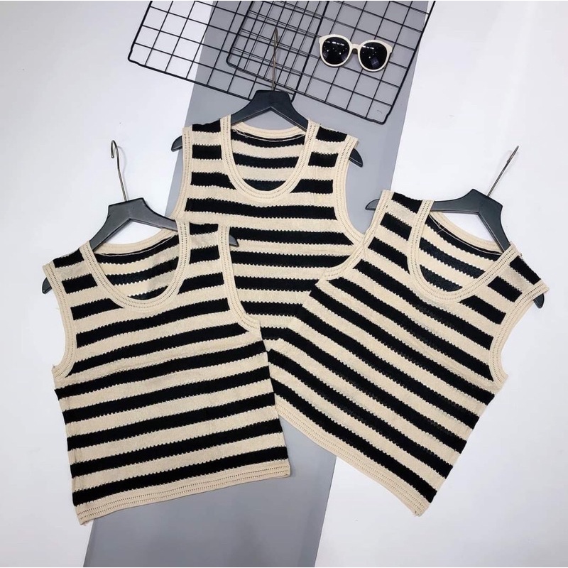 Áo len mongtoghi nữ cộc tay và sát nách kẻ ngang hàng QC