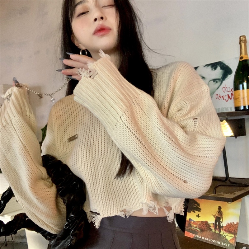 ZHELIHANGFEI Áo sơ mi dệt kim tay dài cổ cao gợi cảm - vai ngọt ngào đa năng