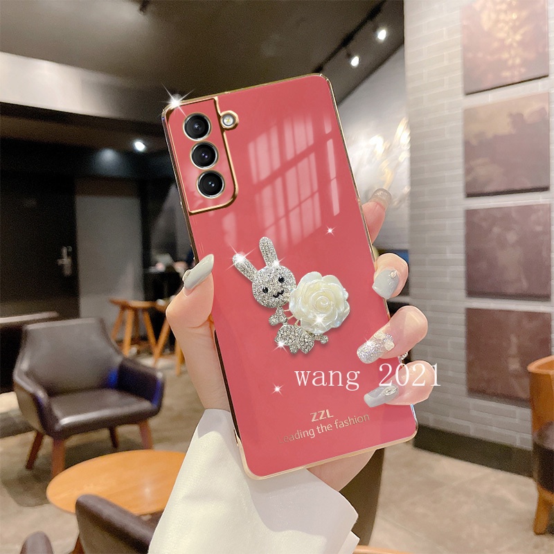 Ốp Điện Thoại Mềm Hình Hoa Trà Đính Đá Sang Trọng Cho Samsung Galaxy S22 S21 FE 5G + Ultra 5G