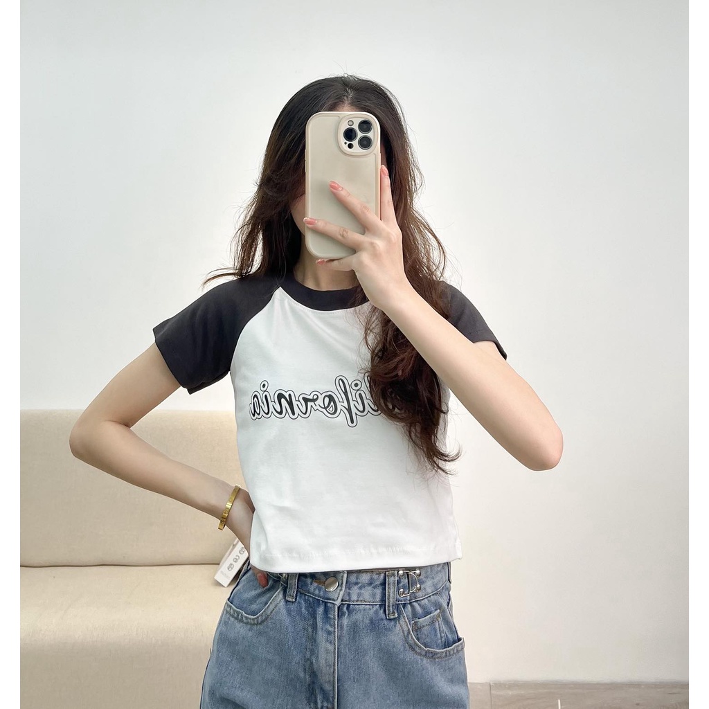 Áo croptop ngắn tay phối màu CALIFORNIA  thời trang Miho house