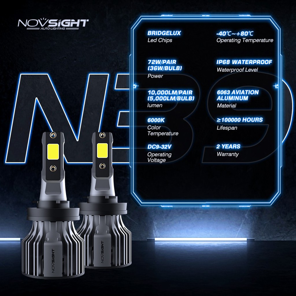 NovSight N39 Đèn LED Ô Tô Siêu Sáng Cao Cấp 10000LM 6000K H1 H3 H4 H7 H11 9005 9006 880 881 H27 cho Xe Hơi Xe Máy