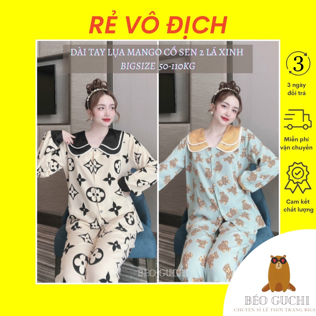 Dài tay 50-110kg K3DTM2L Béo Guchi Bigsize Pijama Lụa Mango cao cấp - Đồ bộ nữ xinh