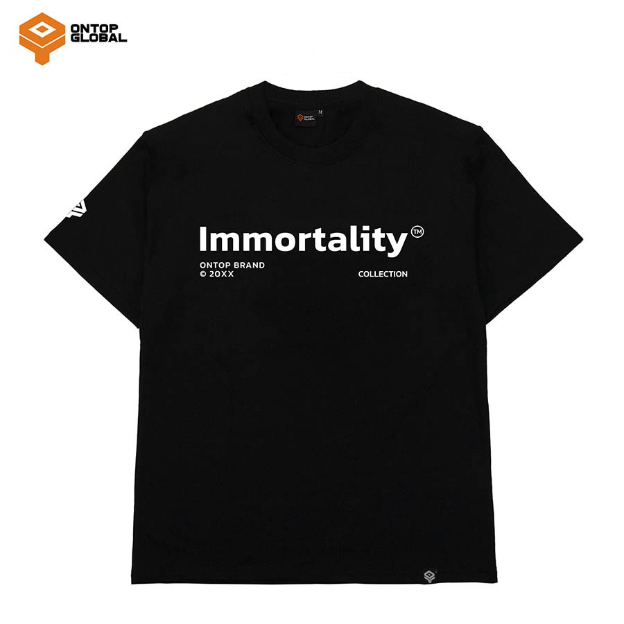 Áo thun tay lỡ form rộng nam nữ màu đen ONTOP - Immortality Type Logo 2