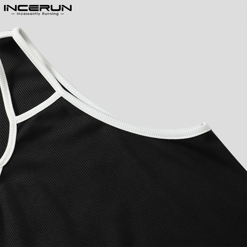 Áo ba lỗ nam INCERUN co giãn màu trơn khoét lỗ không tay kiểu cách