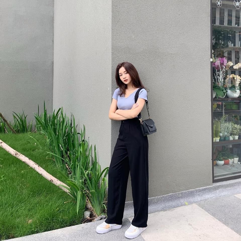 Quần ống suông khóa trước dáng dài