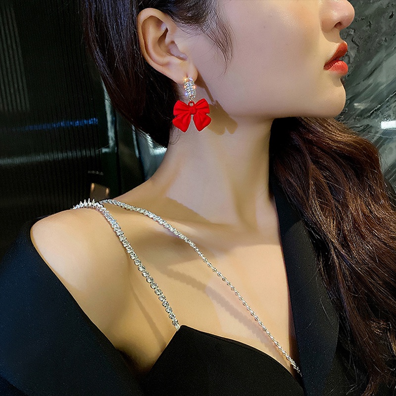 Đôi bông tai mạ bạc 925 hình nơ tua rua xinh xắn thời trang