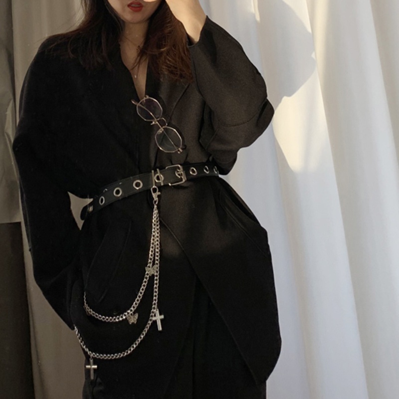Thắt lưng với dây xích quần jean mặt hình Thánh giá/ bướm kim loại phong cách Gothic Punk Harajuku cho nữ (bán lẻ)