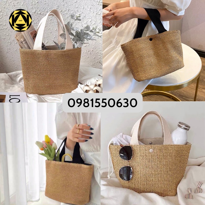 Túi cói vintage quai đen trắng - Haan2907 - Túi cói nữ phong cách retro xinh xắn