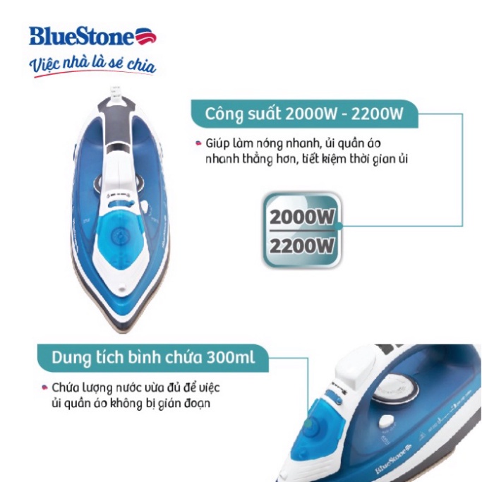 BÀN ỦI HƠI NƯỚC BLUESTONE SIB-3831(hộp rách)