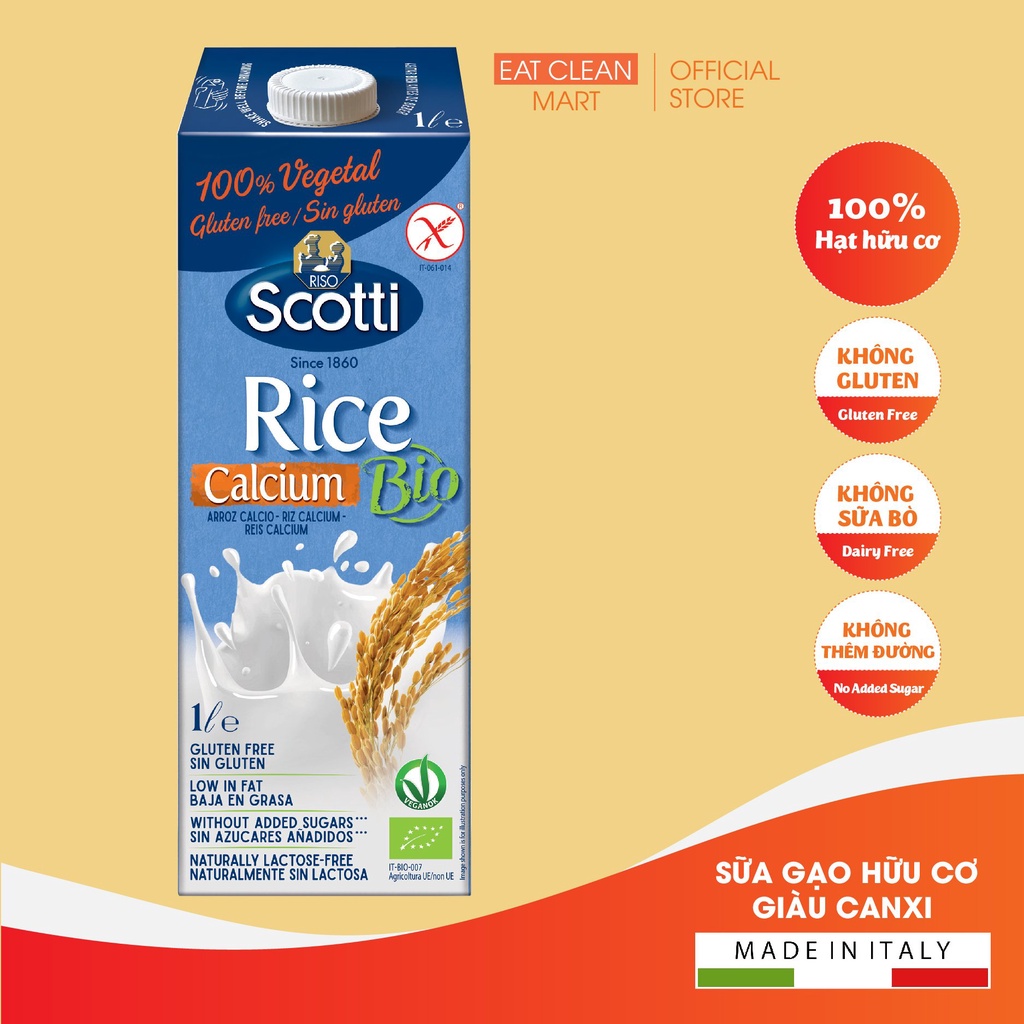 Sữa Gạo Hữu Cơ Giàu Canxi Riso Scotti - BIO Calcium Rice Drink - Hộp 1L