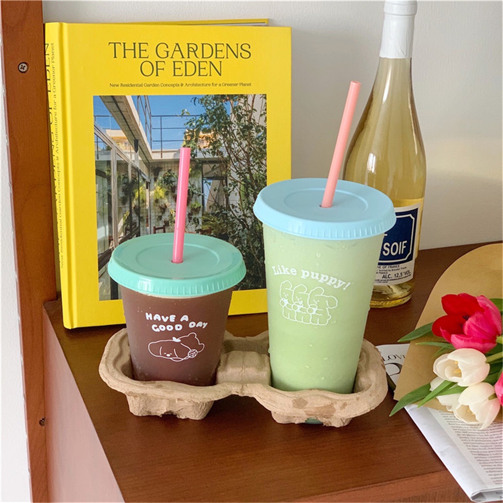 Bình Đựng Nước Bằng Nhựa Trong Suốt Hình Chú Chó Hoạt Hình Dễ Thương Dung Tích Lớn 470 / 700ml