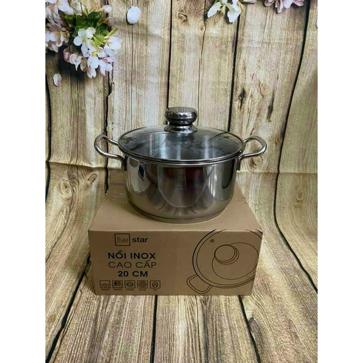 Nồi inox Fivestar 3 đáy nắp kính 20cm dùng cho mọi loại bếp – Ngọc Ken Shop