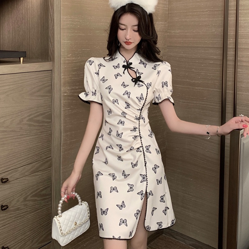 Đầm sườn xám PERTY dáng ngắn phong cách Hàn Quốc thời trang mùa hè dành cho nữ