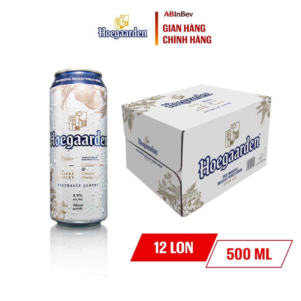 Bia Bỉ Hoegaarden Original lúa mì chính hiệu thùng 12 lon (500ml/lon)