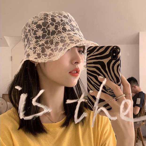 [Augustcloth] Mũ/ nón bucket denim mỏng thêu bông hoa phong cách Hàn Quốc