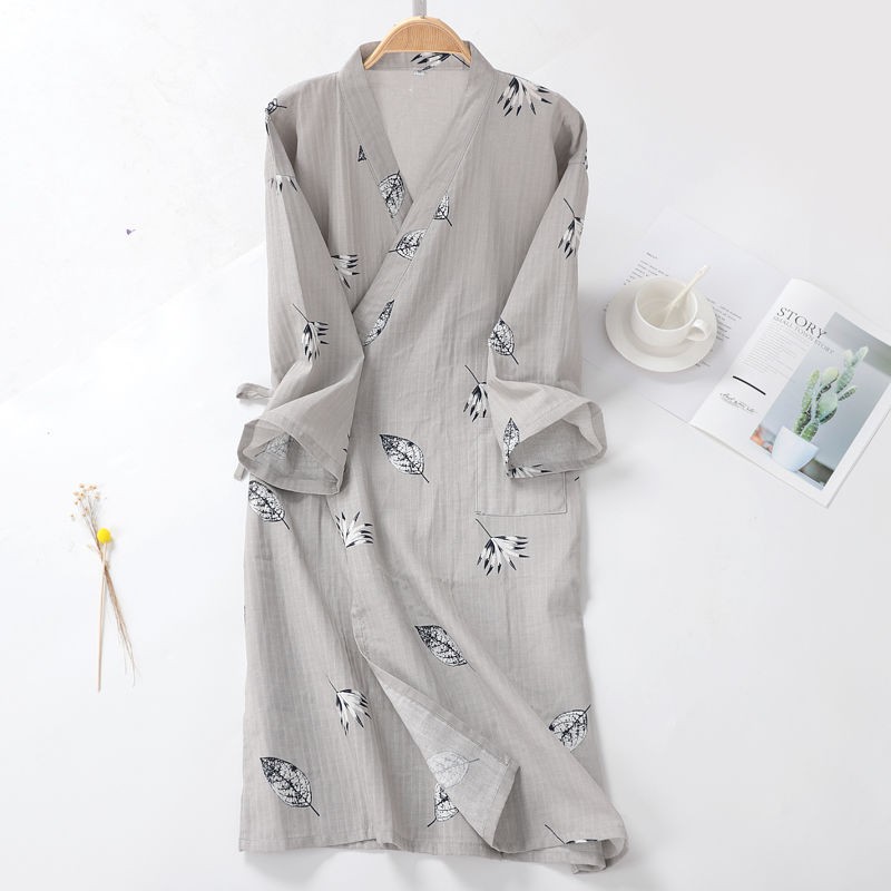 Áo Choàng Ngủ Vải Cotton Mỏng Phối Ren Kiểu Kimono Nhật Bản Cá Tính Cho Nam