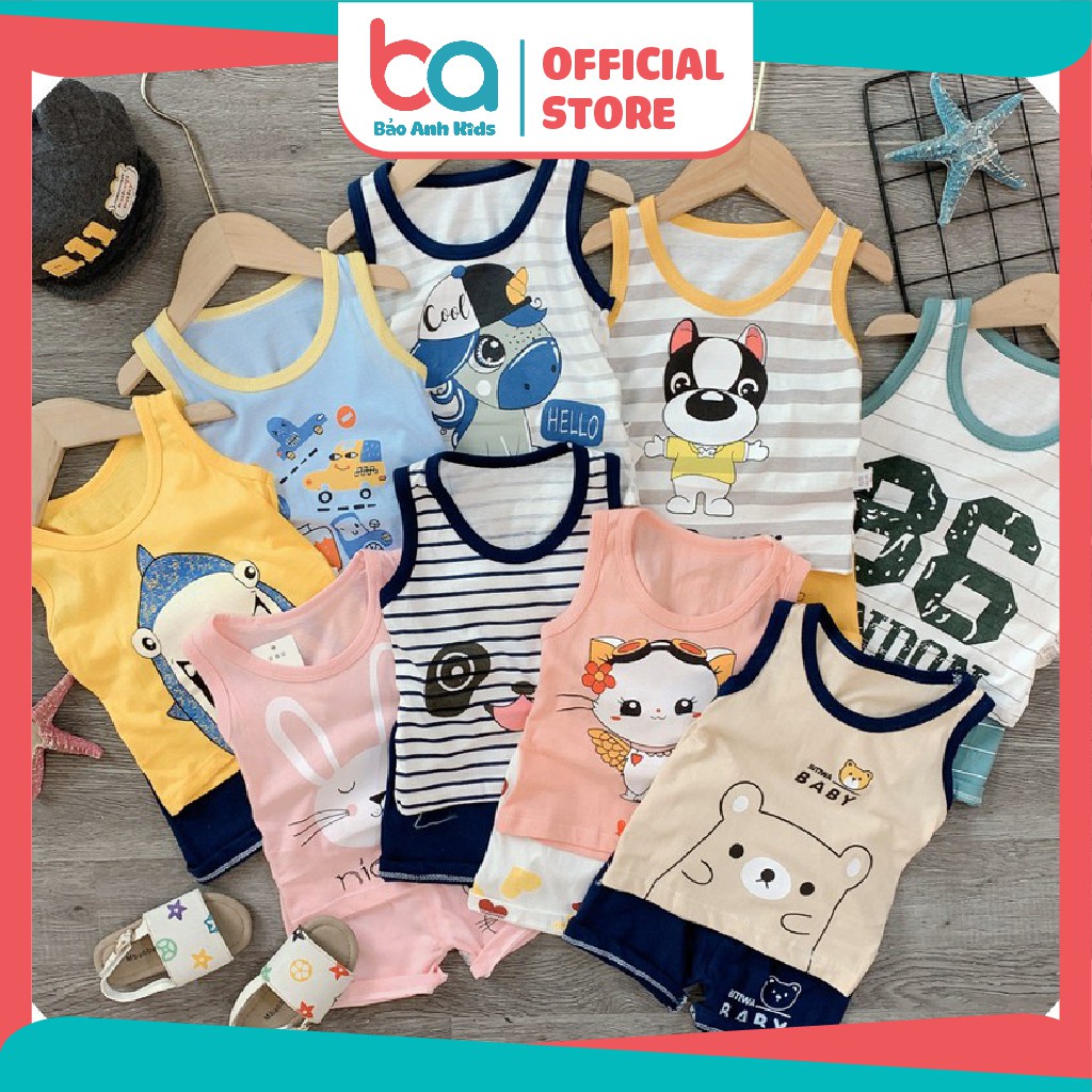 Bộ ba lỗ in hình thú nhiều màu  - Bộ thun lạnh Minky Mom mặc nhà dễ thương cho bé trai bé gái