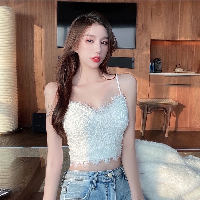 Áo Bra Nữ Ren Hai Dây Croptop Chun Lưng Phù Hợp Đi Biển Siêu Chảnh