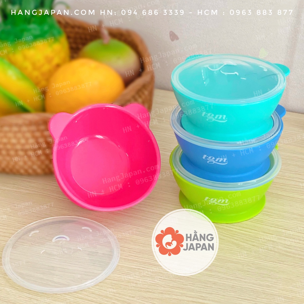 Bát ăn dặm silicon hình gấu cao cấp TGM có nắp,có đế hít chống đổ cho bé