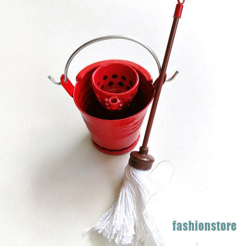 1 Bộ Xô Và Cây Lau Nhà Đồ Chơi Búp Bê Cỡ 1 / 12