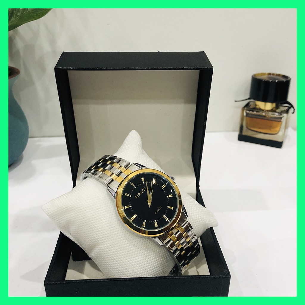 Đồng hồ nam HALEI chống nước dây demi vàng trắng thép chống gỉ tặng pin