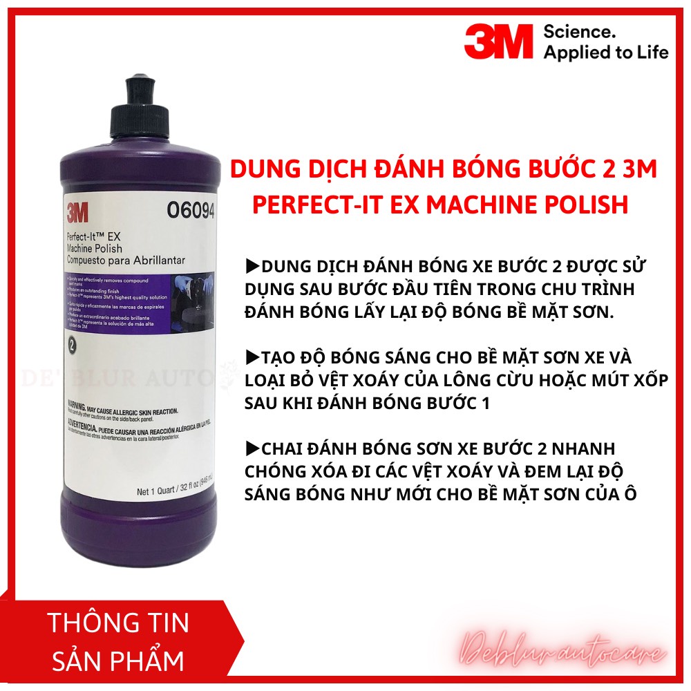 Paste bóng ô tô bước 2 3M 06094 PERFECT-IT EX MACHINE POLISH 946ML - dung dịch đánh bóng sơn xe