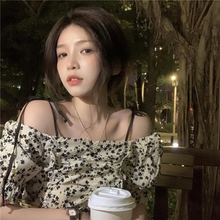 ▪✟Áo Chiffon tay ngắn cổ vuông in hoa kiểu Pháp xinh xắn cho nữ