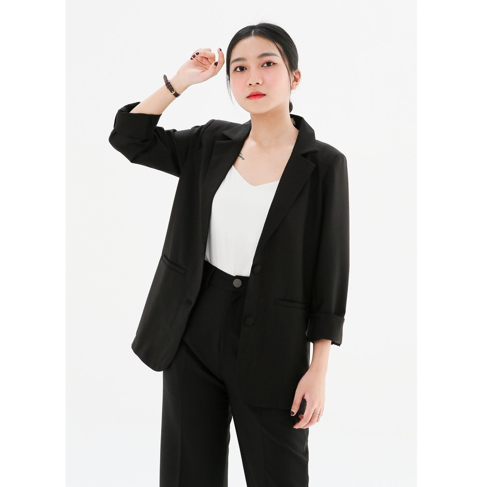 Áo vest nữ blazer KHÀN màu đen tà bầu basic áo khoác công sở tay dài 1 lớp phong ...