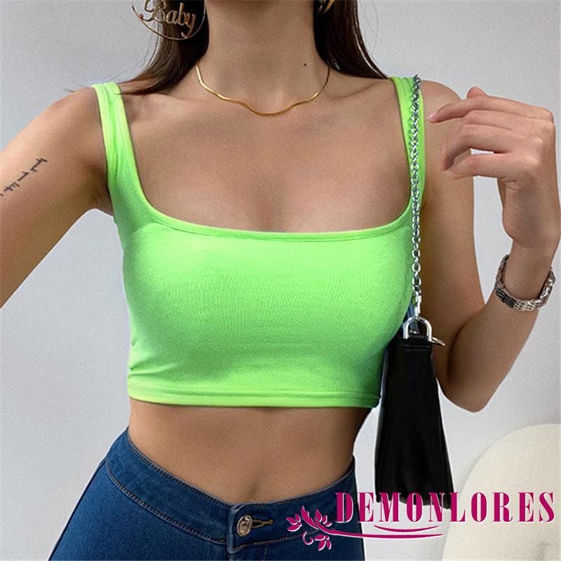 DEMQ-Women Workout  Adults Casual Slim-fit Solid Color Square Collar Korean Style Crop Tops