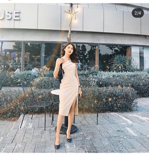 ĐẦM NUDE LỆCH VAI XẺ TÀ (KÈM HÌNH THẬT)