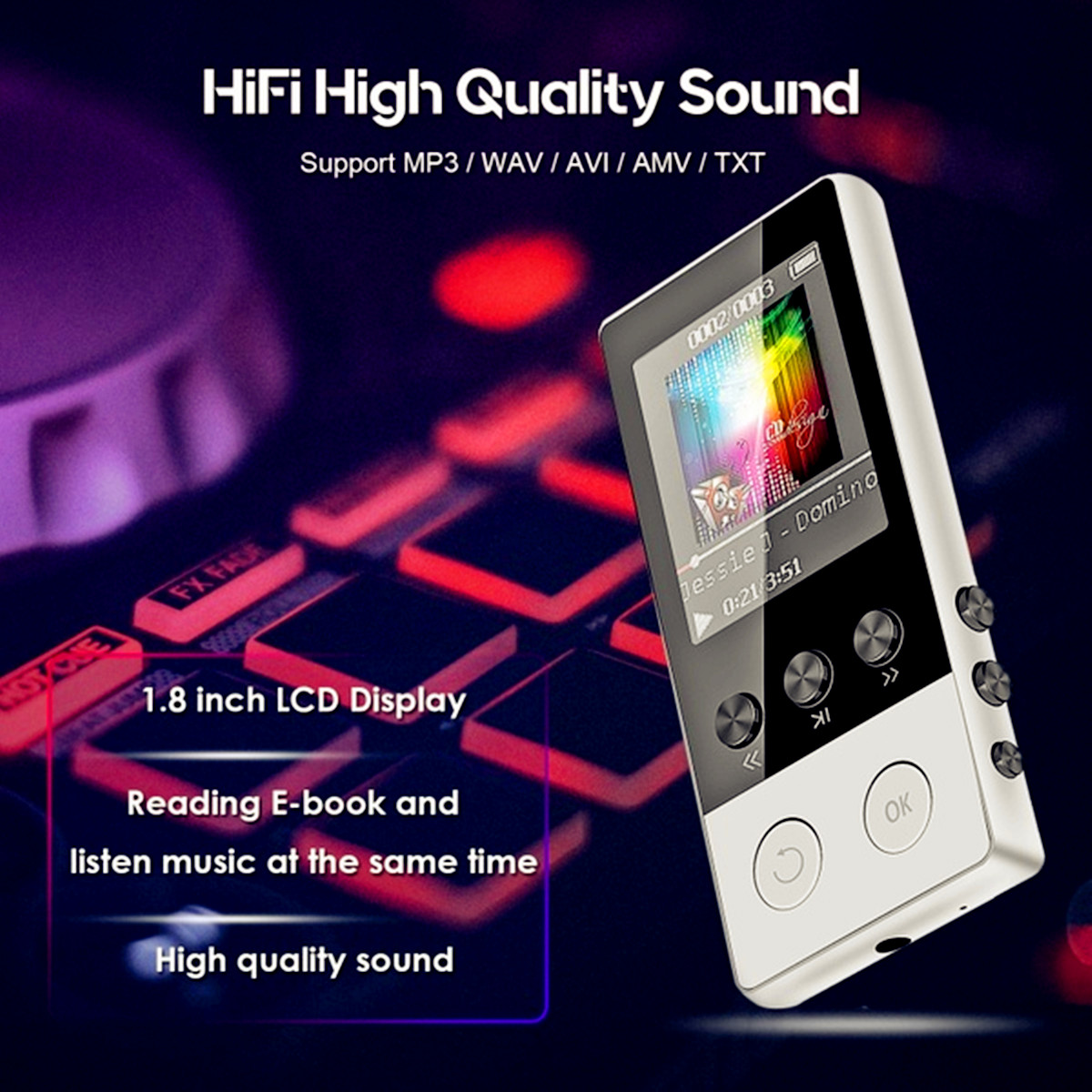 Máy nghe nhạc MP3 128GB MP4 chất âm cao cấp có thể ghi âm giọng nói thiết kế khe đọc thẻ TF tiện lợi kèm tai nghe