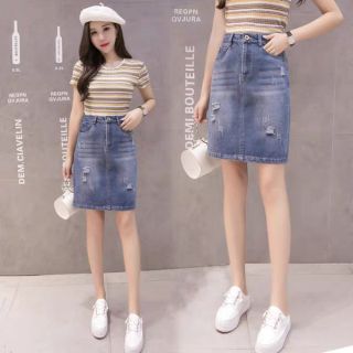 Chân váy bò chân váy jean dáng ngắn gối khoảng 55cm