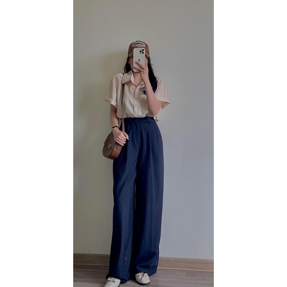 [Ảnh thật/Video]Áo sơ mi lụa cộc tay chất thái cổ đức thiết kế trơn mềm tôn dáng Áo sơ mi form rộng siêu xinh