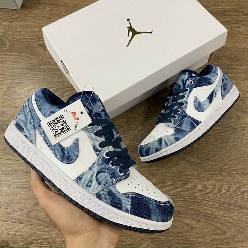 [SIÊU PHẨM ] JORDAN 1 LOW RIN BLUE Giày thể thao JD vải bò Ảnh thật freeship