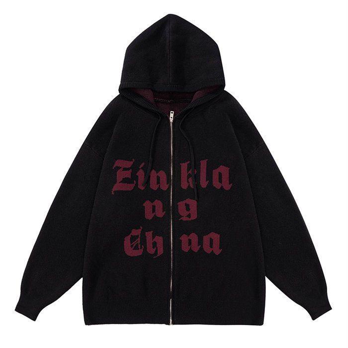 Áo Khoác Cardigan Có Nón Phối Khóa Kéo Dáng Rộng Vải Cotton Màu Bạc Thời Trang Thu Đông Cá Tính Cho Nữ