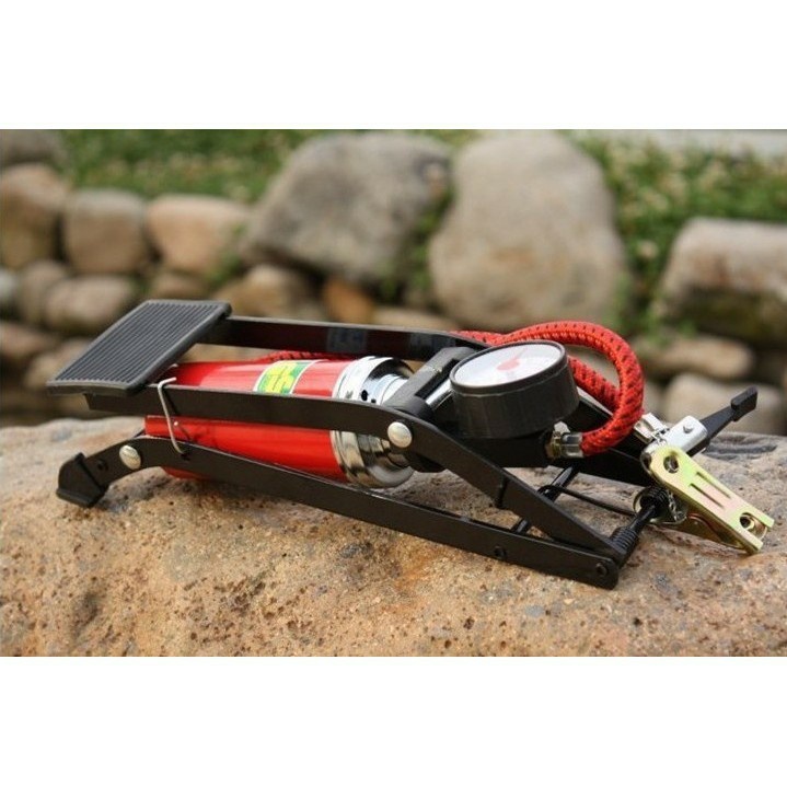 Bơm đạp chân mini gấp gọn dùng cho bể bơi ôto xe máy xe đạp siêu tiện lợi có đồng hồ đo áp suất