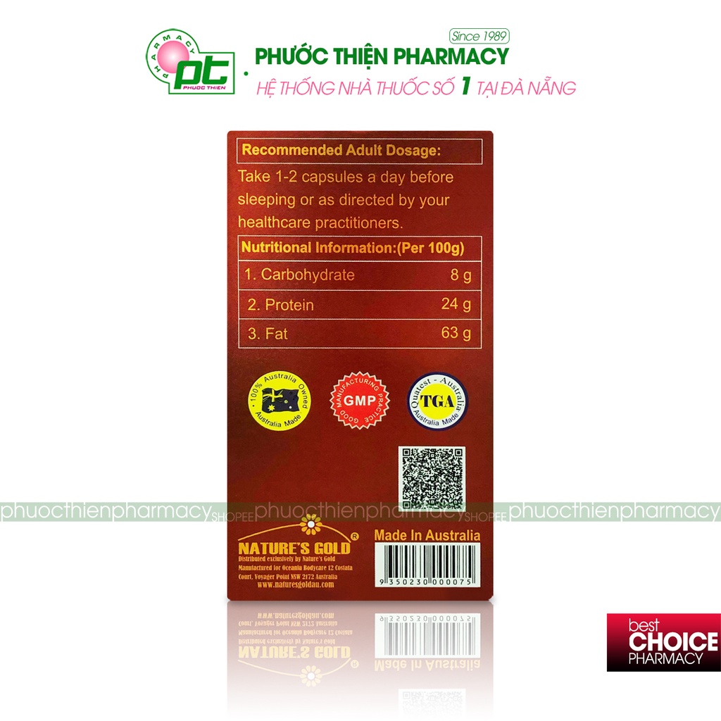 Viên uống nhau thai cừu Úc Sheep Placenta Nature's Gold 100 Viên - Đẹp da, mờ nám tàn nhang, tăng sinh lý nội tiết tố nữ