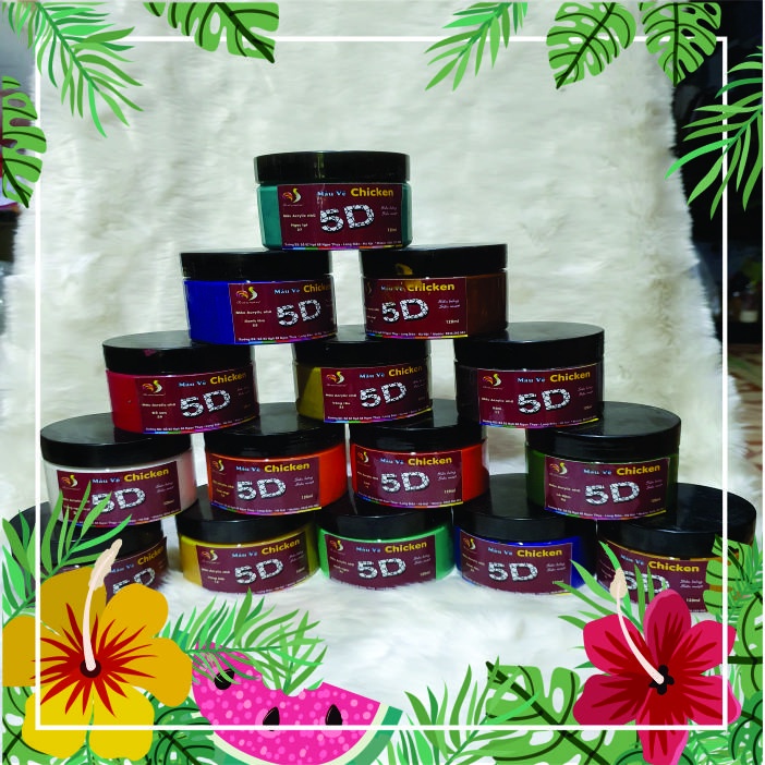 Combo 6 Màu Acrylic Hũ 120ml, 1 Dung Dịch Pha Loãng Màu Acrylic 120ml, 4 Cọ Vẽ Chicken 5D Bộ Màu Tập Vẽ Tranh Cơ Bản