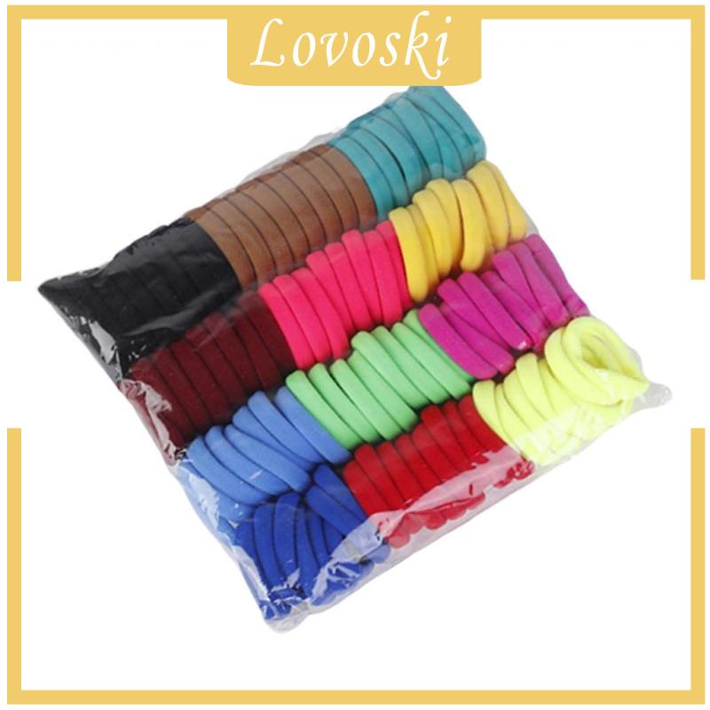 Set 100 Dây Cột Tóc Co Giãn Không Đường May Nhiều Màu Sắc 7cm Dành Cho Nữ